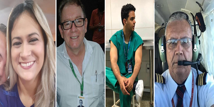 Vítimas do acidente aéreo no Ceará: enfermeira Samara, médicos Pedro Meneses e Carlos Victos e o piloto Paulo César